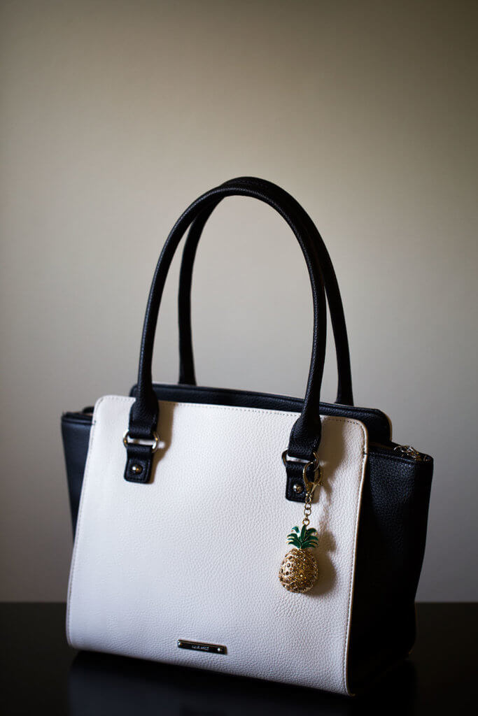 drive-swim-fly-california-pineapple-collection-nine-west-purse-black-white-sparkly-pineapple-keychain