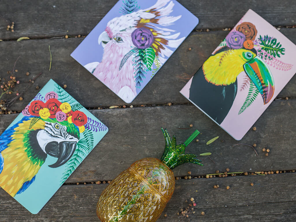 drive-swim-fly-california-pineapple-collection-colorful-bird-journals-marshalls-glitter-pinapple