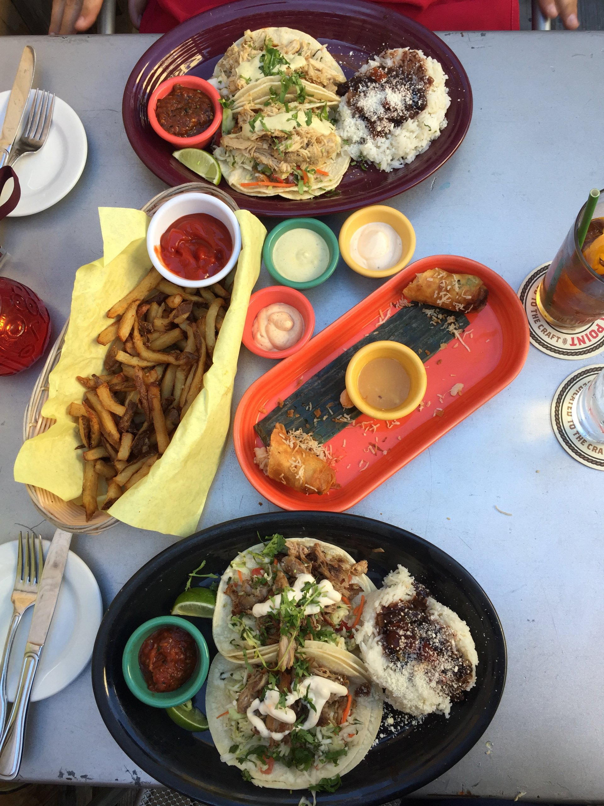 drive-swim-fly-hulas-island-grill-restaurant-monterey-california-tacos-fries-eggrolls