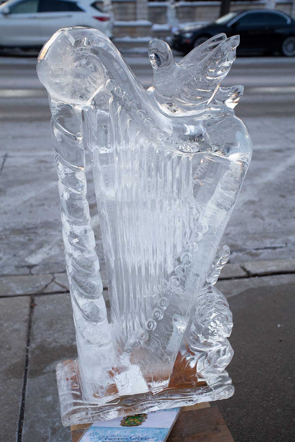 drive-swim-fly-downers-grove-chicago-illinois-ice-sculpture-downtown-businesses-harp-dove