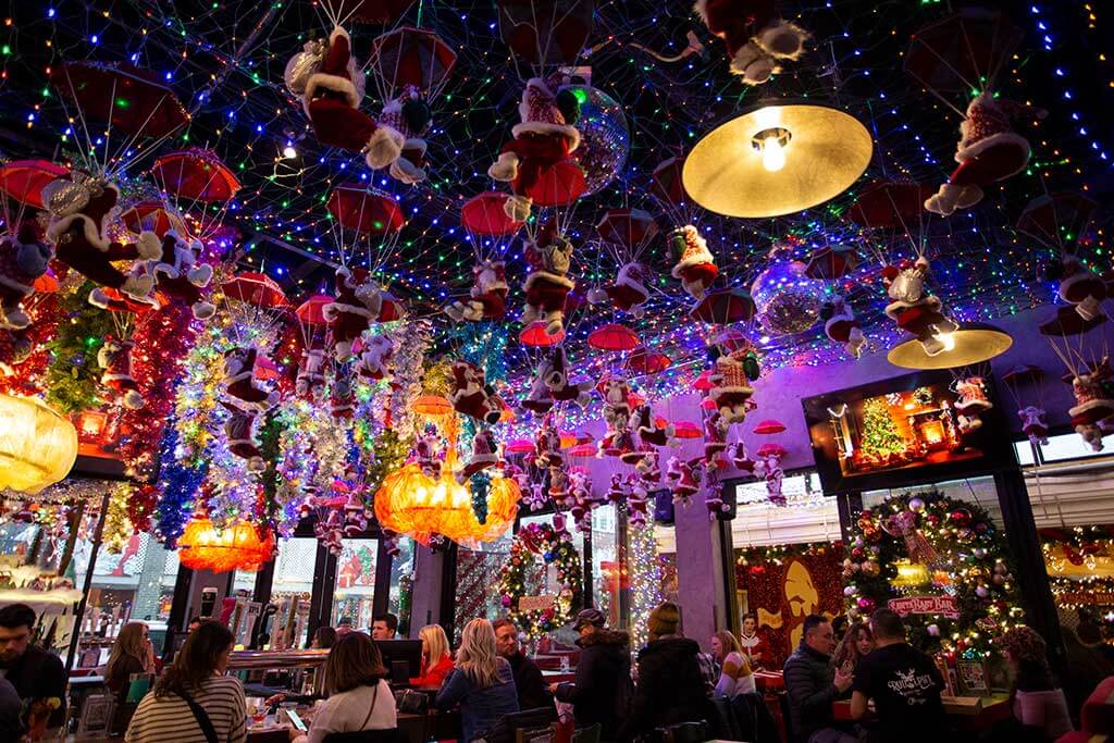 drive-swim-fly-christmas-santa-baby-bar-wrigleyville-chicago-illinois-ornaments-santas-parachutes