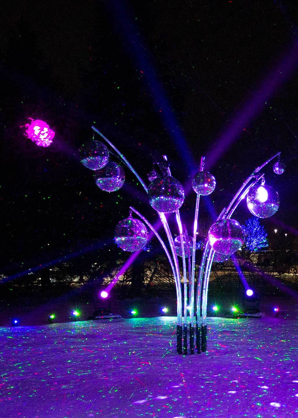 drive-swim-fly-lisle-illinois-morton-arboretum-illumination-holiday-lights-winter-celebration-purple-disco-ball