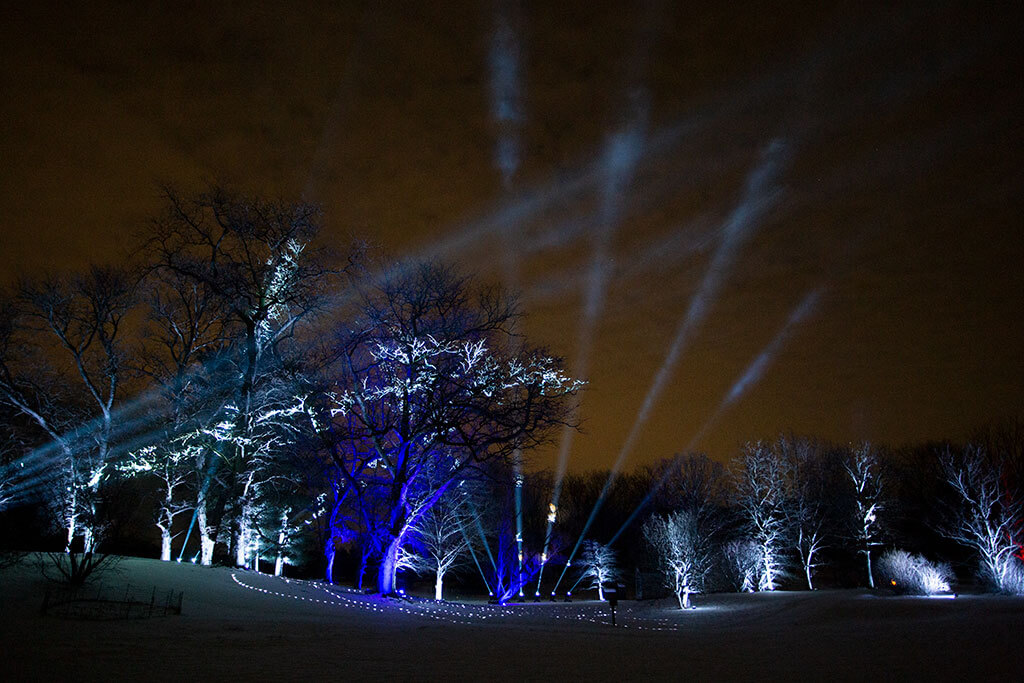 drive-swim-fly-lisle-illinois-morton-arboretum-illumination-holiday-lights-winter-celebration-spotlights-sky