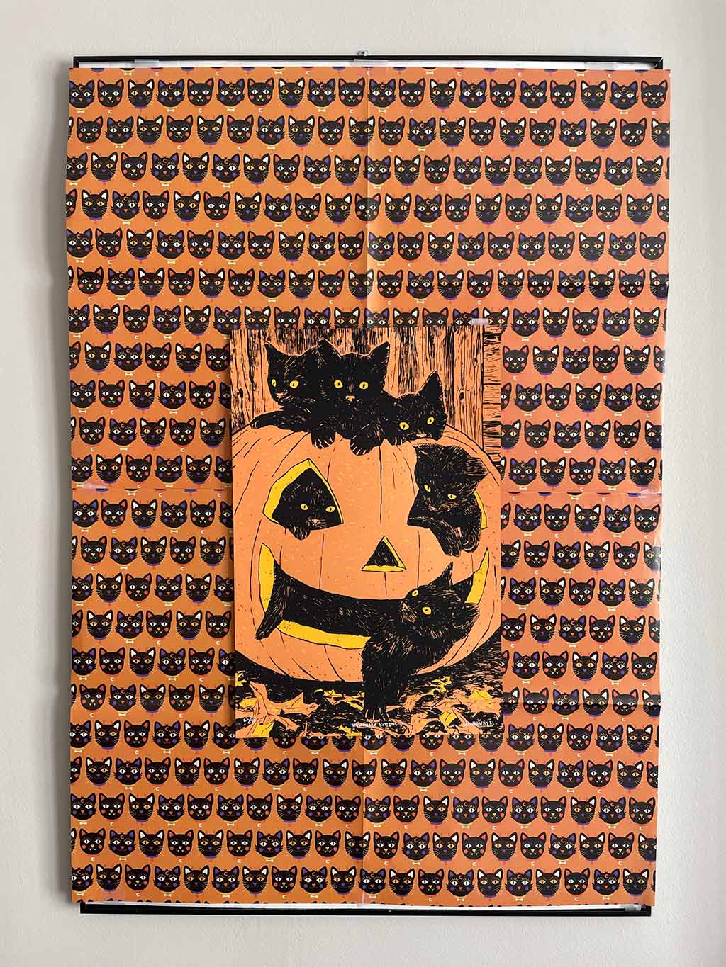 drive-swim-fly-halloween-party-black-cat-art-print-orange-black-halloween-wrapping-paper